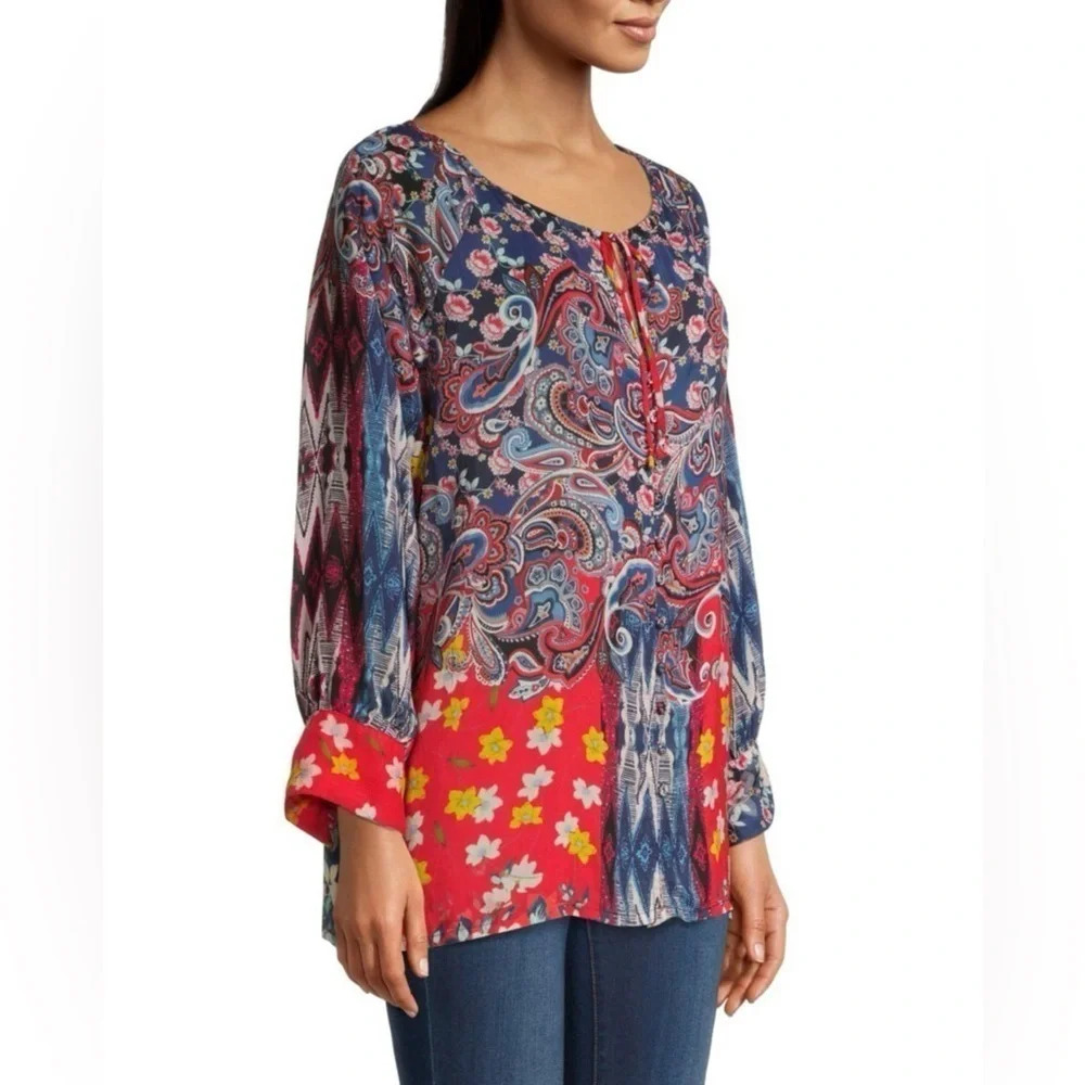 Johnny Was Multi-Color Paisley & Floral Peasant Blouse